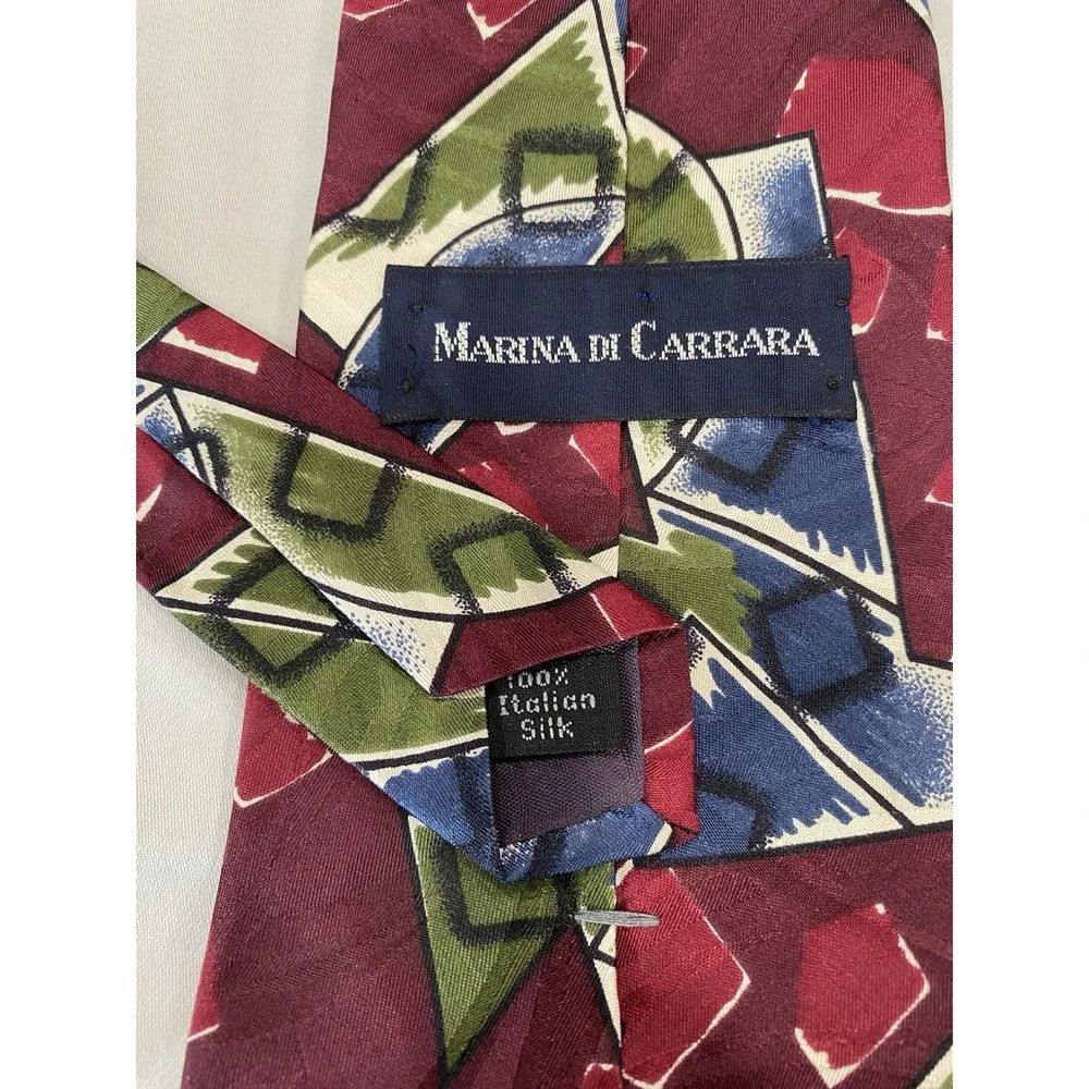 VTG Marina di Carrara Tie Abstract Burgundy Green Italian Silk 59x3 7/8